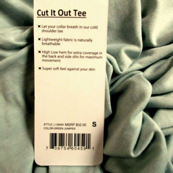 Layer 8 Pullover Top LS Hi-Low Shoulder Cut-Out Tee GreenJuniper Sz S NEW - Picture 6 of 7